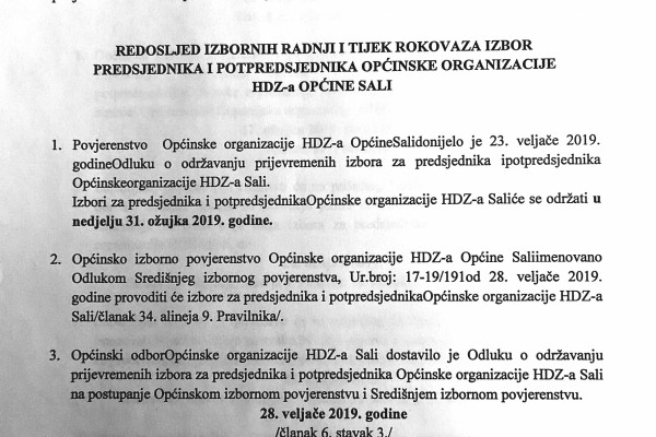 Izbori za predsjednika i potpredsjednika Općinske organizacije HDZ-a Sali