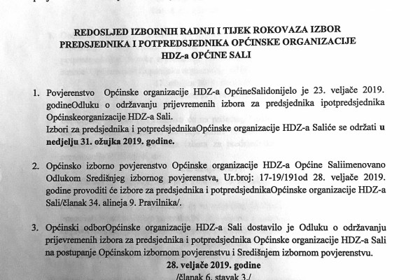 Izbori za predsjednika i potpredsjednika Općinske organizacije HDZ-a Sali