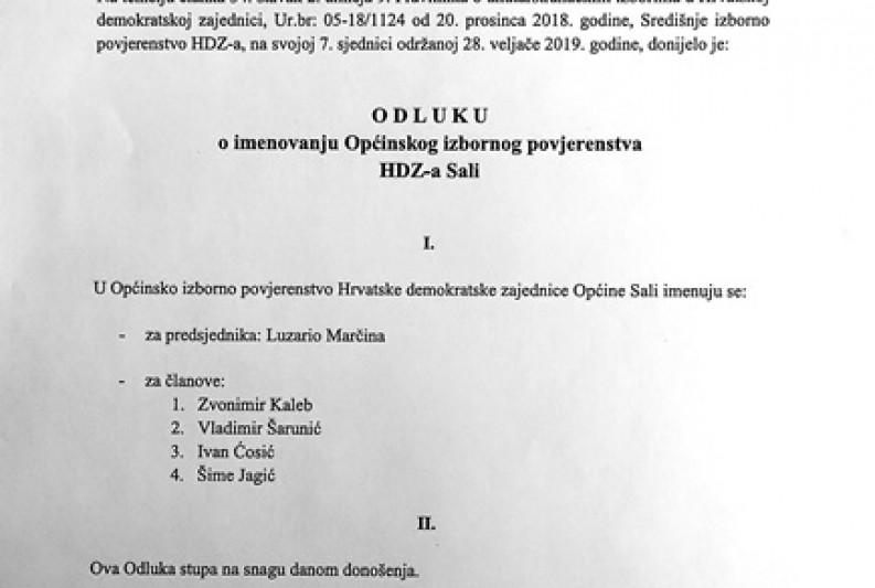 Izbori za predsjednika i potpredsjednika Općinske organizacije HDZ-a Sali